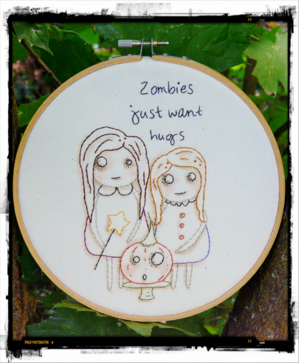 Zombies just want hugs embroidery pattern - halloween girls pumpkin gothic dead