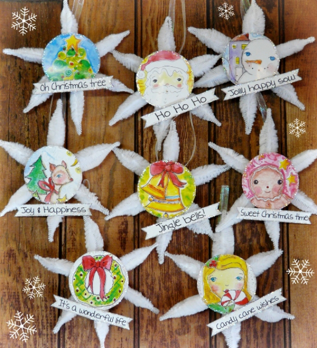 Vintage Christmas ornaments and banner pattern #345 set of 8