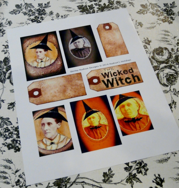 Wicked Witch hat, wall hanger pattern- #333 collage sheet prim primitive