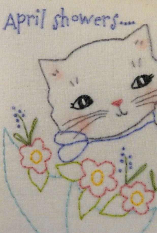 April showers bring may flowers kitty cat embroidery pillow pattern