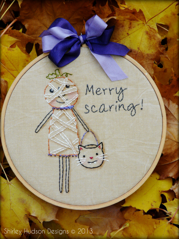 Halloween Merry scaring embroidery Pattern  - pumpkin cat primitive stitchery se