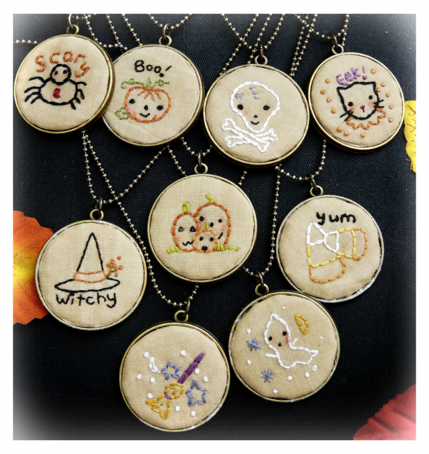 Frightfully Sweet Halloween Pendants embroidery pattern #363 pumpkin