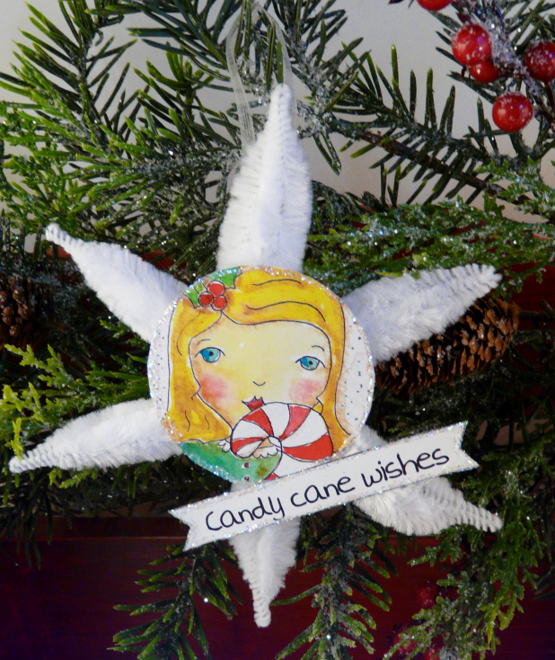 Vintage Christmas ornaments and banner pattern #345. candy cane