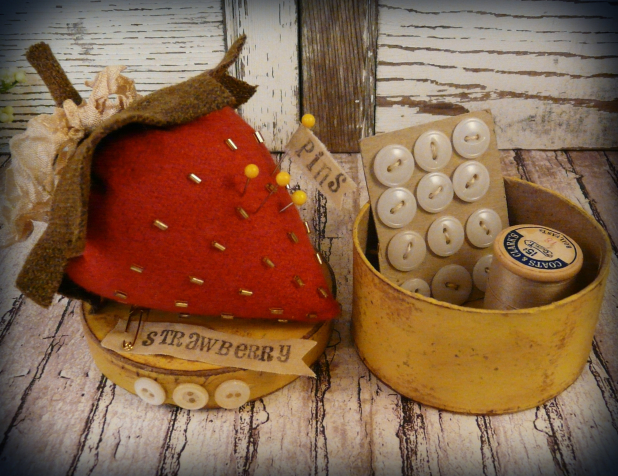 Strawberry pincushion paper mache box