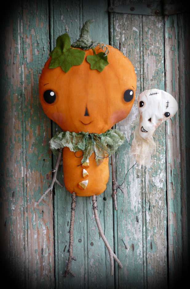 Cutest pumpkin in the patch- Prim pumpkin doll and skull balloon pattern- #335.