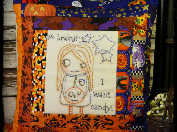 No Brains! I want candy Zombie embroidery pattern, #336