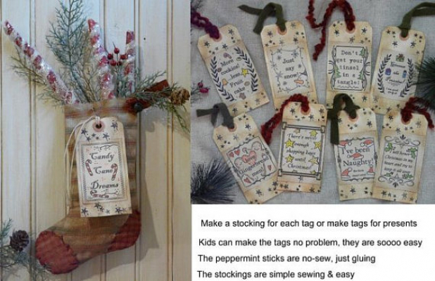 Christmas Stocking,Tags, & primitive Peppermint Sticks PATTERN