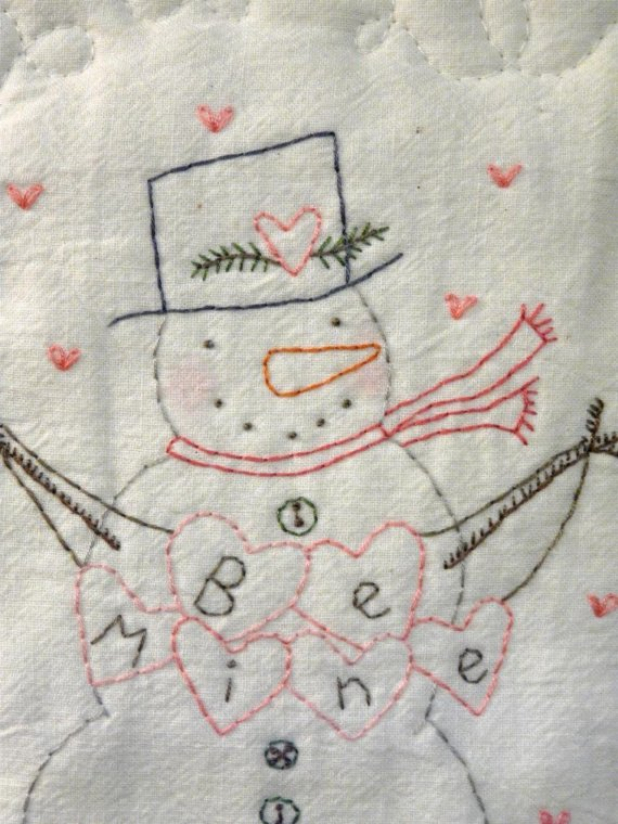 Be Mine valentine snowman embroidery pattern