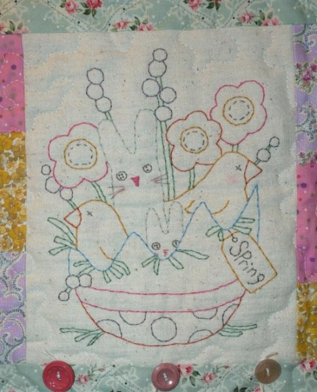 Spring has Sprung quilt embroidery pattern chick bunny