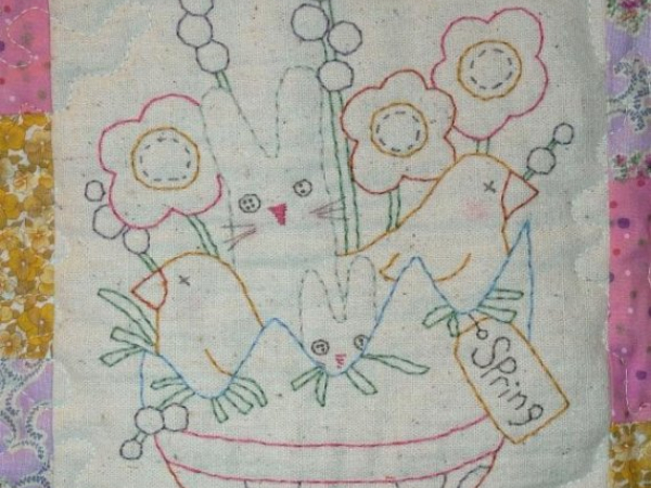 Spring has Sprung quilt embroidery pattern chick bunny
