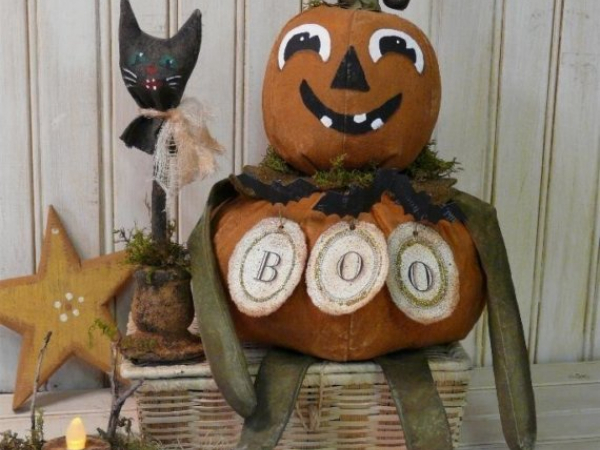 prim BOO Pumpkin man doll & cat pattern