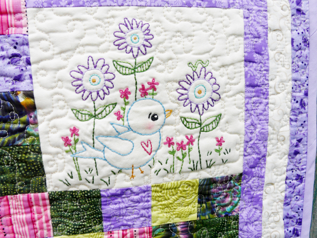 Blue bird embroidery quilt wall hanging pattern design