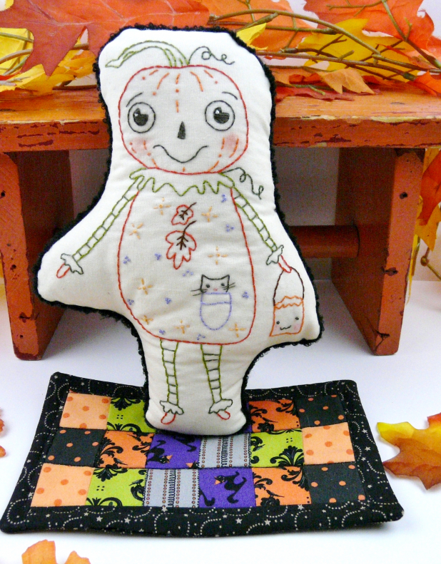 hand embroidery halloween pumpkin doll pattern
