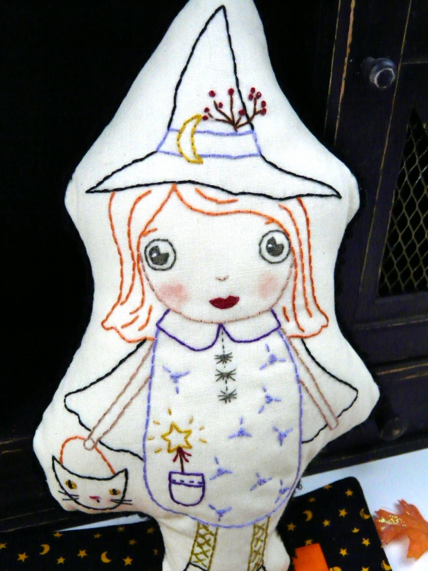 good witch embroidery doll with mini quilt pattern
