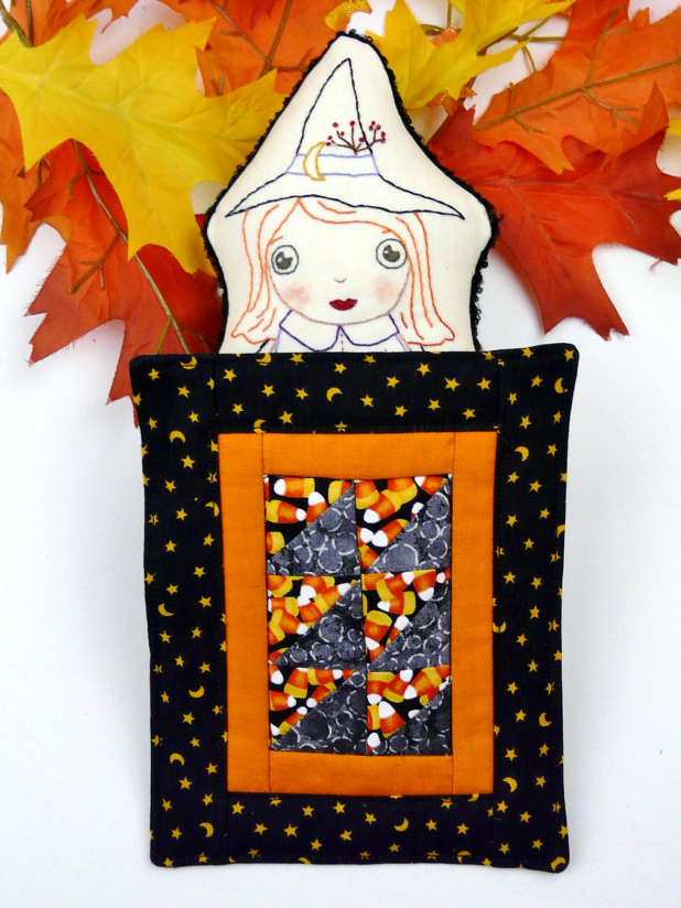 good witch embroidery doll with mini quilt pattern