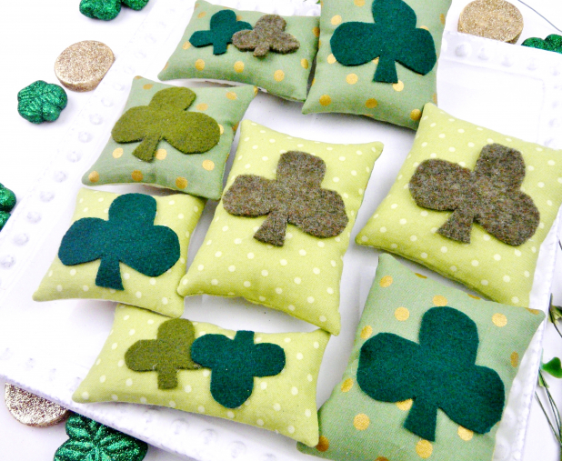 Backing wool shamrocks on ornaments
