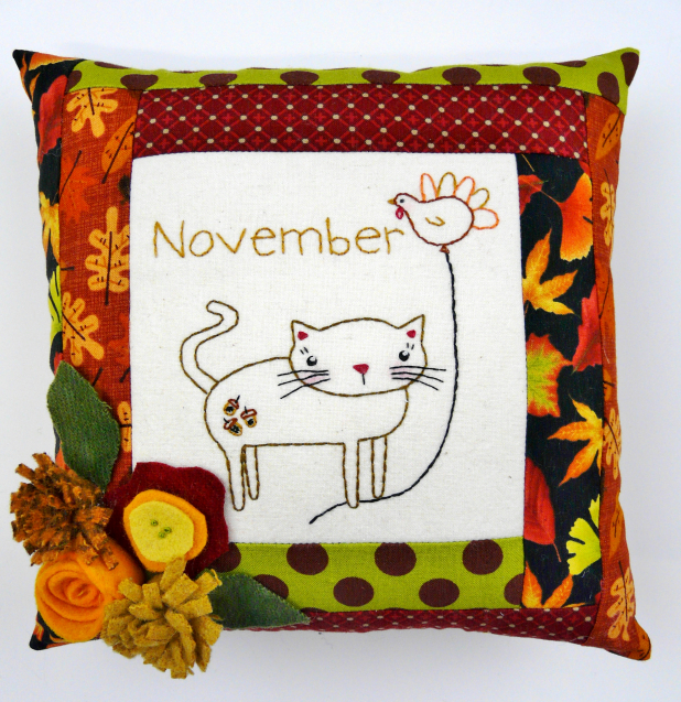 kitty cat balloon month november pillow embroidery pattern