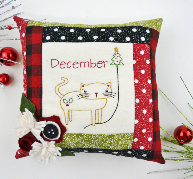 kitty cat christmas december balloon embroidery pattern