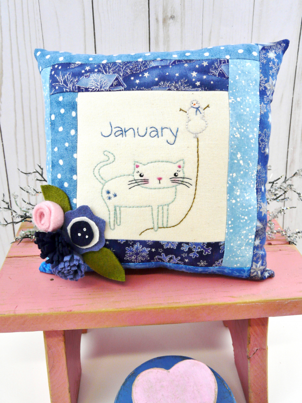 winter kitty cat snowman embroidery pattern