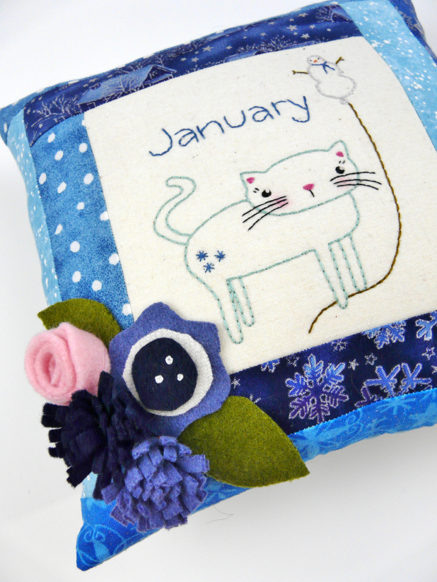 hand embroidery cat felt flowers pattern