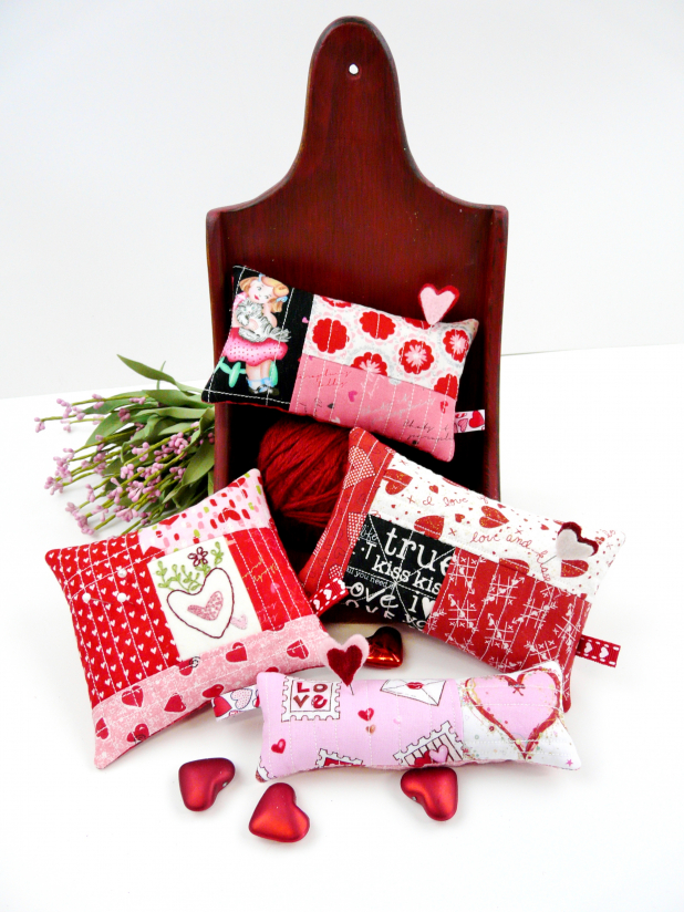 valentine hand embroidery pincushion quilted pattern
