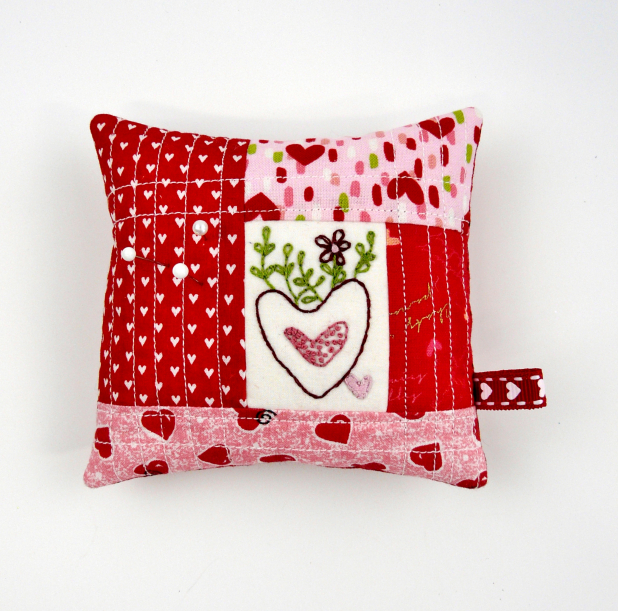 valentine hand embroidery pincushion quilted pattern