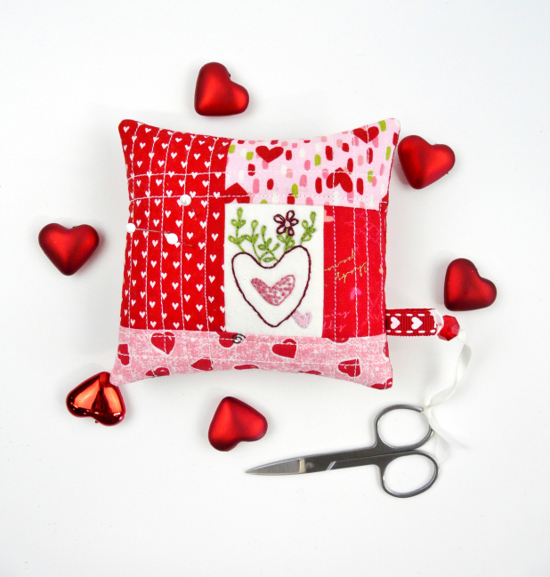 valentine hand embroidery pincushion quilt pattern
