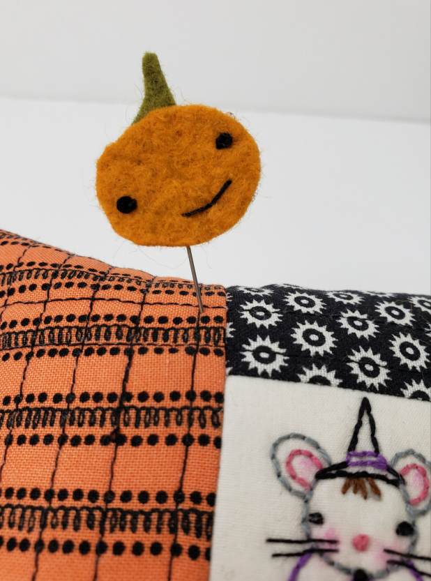 Halloween Pinnie- Embroidery & quilted pincushion pattern #421