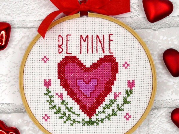Valentine cross stitch 6 Pattern -  set hoop stitchery embroidery 448