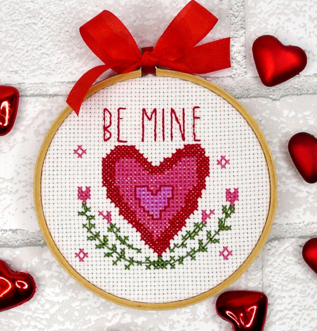 Valentine cross stitch 6 Pattern -  set hoop stitchery embroidery 448