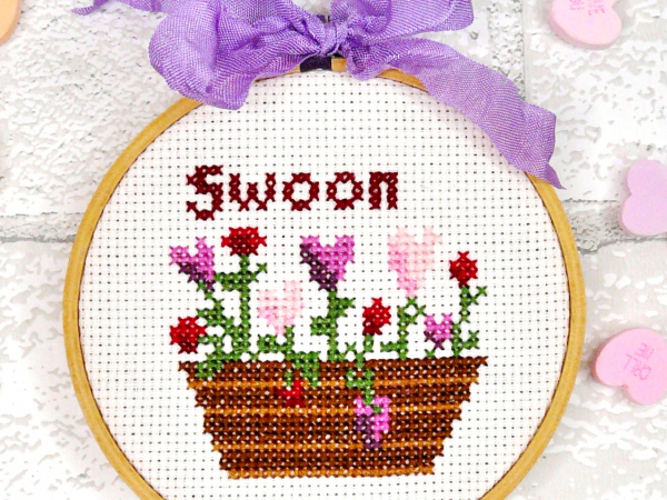 Valentine cross stitch 6 Pattern -  set hoop stitchery embroidery 448