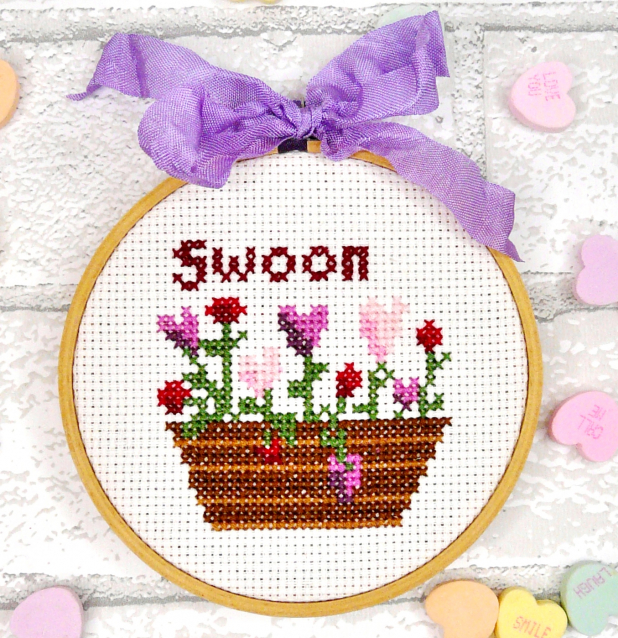 Valentine cross stitch 6 Pattern -  set hoop stitchery embroidery 448