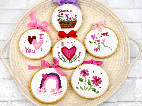 Valentine cross stitch 6 Pattern -  set hoop stitchery 448 embroidery Cross-Stit