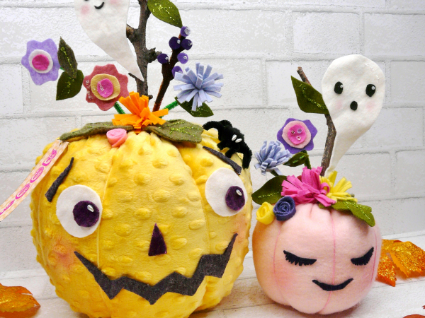 Pretty felt Pumpkins pattern 441- Halloween Pastels flower cinderella ART includ