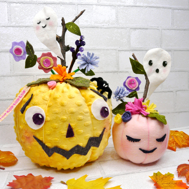 Pretty felt Pumpkins pattern 441- Halloween Pastels flower cinderella ART includ