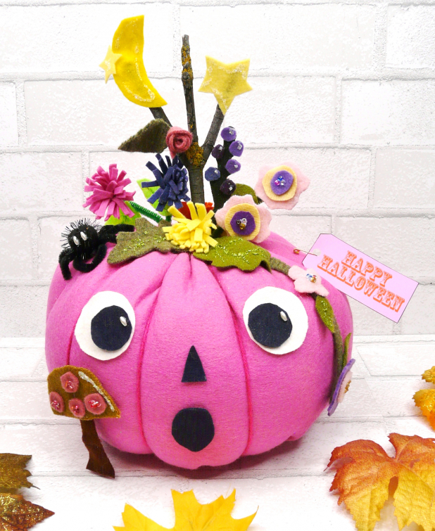 Pretty felt Pumpkins pattern 441- Halloween Pastels flower cinderella ART includ