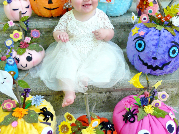 Pretty felt Pumpkins pattern 441- Halloween Pastels flower cinderella ART includ