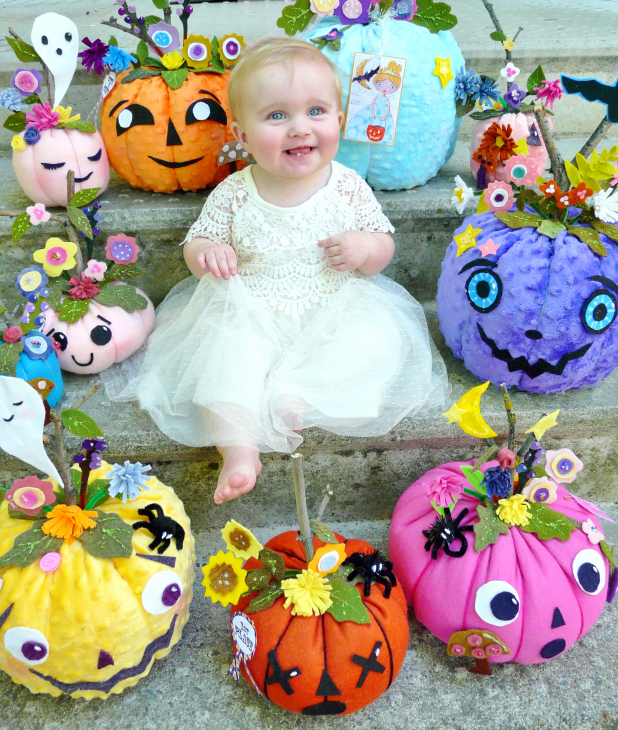 Pretty felt Pumpkins pattern 441- Halloween Pastels flower cinderella ART includ