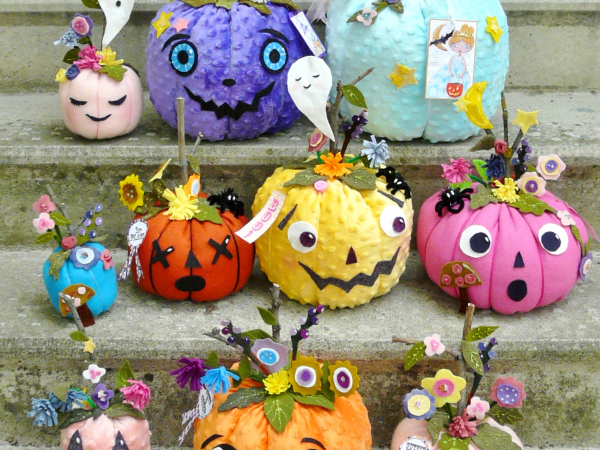 Pretty felt Pumpkins pattern 441- Halloween Pastels flower cinderella ART includ