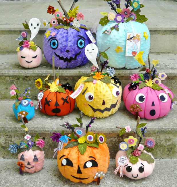 Pretty felt Pumpkins pattern 441- Halloween Pastels flower cinderella ART includ