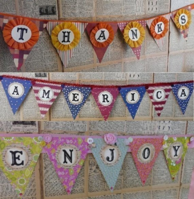 Personalized Pennant banner pattern  thanks america enjoy