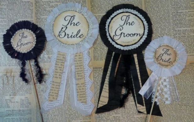 brid groom wedding pin badges & cake poke pattern