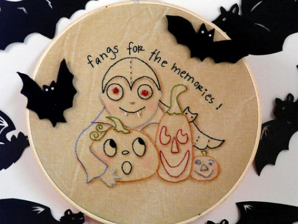Fangs for the memories Halloween Stitchery pattern