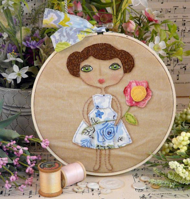 Vintage Garden Party Girl Stitchery pattern hoop art
