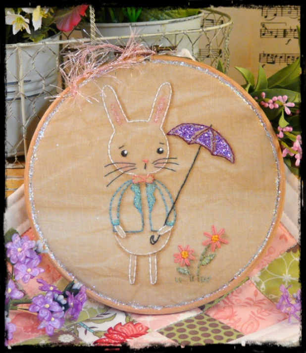 Showers and flowers bunny embroidery pattern