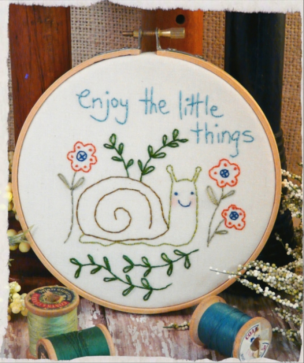 Enjoy the little things embroidery pattern snail garden inspire