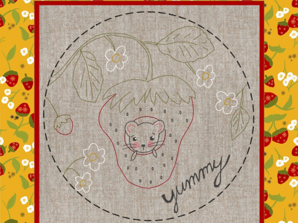 Strawberry yummy mouse Stitchery Pattern - embroidery design easy simple sum