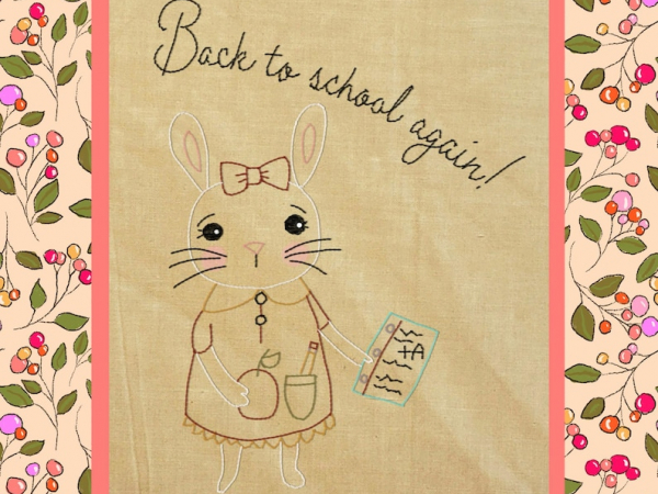 Back to School Bunny Stitchery Pattern - 443 embroidery design easy simple Apple