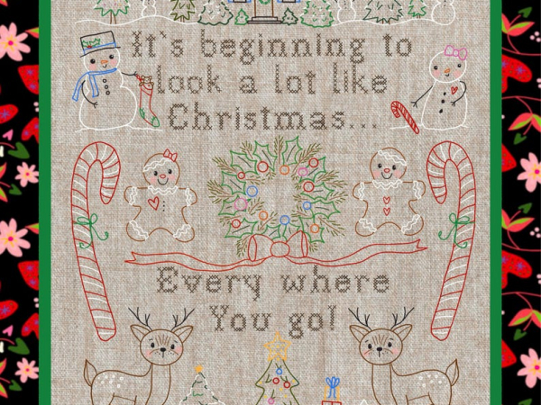 Christmas Day Sampler Embroidery Pattern - faux cross stitch 446 design gingerbr