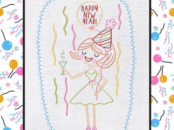 Retro Happy New Year Stitchery Pattern - 447 embroidery design easy simple Party